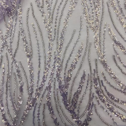 LIZHAYG Braut Spitze Stoffe 6 Farben Silber Perlen 3cm Pailletten Rohr Spitze Abend Party Cocktail Kleid Material Blume Hochzeit Bestickt Mesh Stoff Spitzenstoff Zierspitze(Light Purple) von LIZHAYG