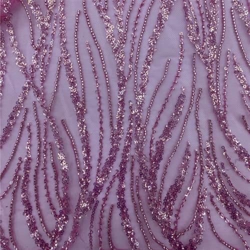 LIZHAYG Braut Spitze Stoffe 6 Farben Silber Perlen 3cm Pailletten Rohr Spitze Abend Party Cocktail Kleid Material Blume Hochzeit Bestickt Mesh Stoff Spitzenstoff Zierspitze(Pink red) von LIZHAYG