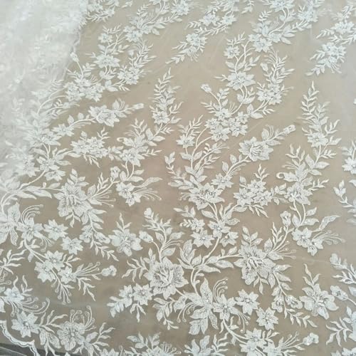 LIZHAYG Braut Spitze Stoffe Braut Hochzeitskleid Pailletten Spitze Stoff 130cm Breite Braut Spitze Spitzenstoff Zierspitze von LIZHAYG