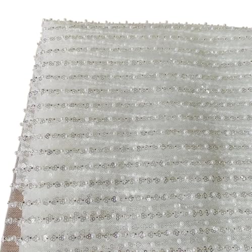 LIZHAYG Braut Spitze Stoffe DIY Zubehör Silber 1 Meter lang Pailletten Nagel Perlen vertikale Streifen Spitze Pailletten Brautkleid Stoff Spitzenstoff Zierspitze von LIZHAYG