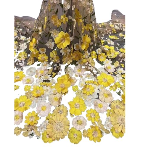 LIZHAYG Braut Spitze Stoffe Einseitig Besticktes Tuch 3D-Applikation bestickter Stoff High-End-Damenkleider Hochzeitskleid Material Spitzenstoff Zierspitze(Apricot mesh Yellow) von LIZHAYG