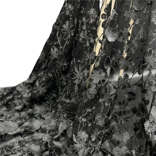 LIZHAYG Braut Spitze Stoffe Einseitig Besticktes Tuch 3D-Applikation bestickter Stoff High-End-Damenkleider Hochzeitskleid Material Spitzenstoff Zierspitze(Black) von LIZHAYG