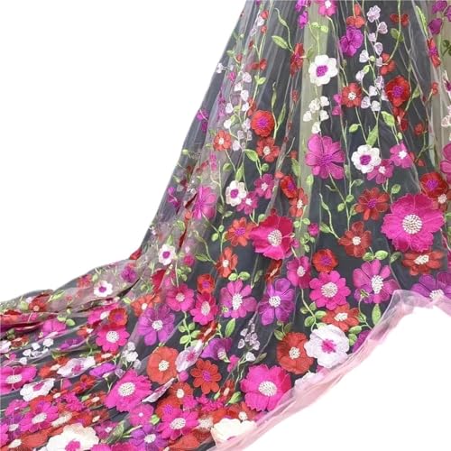 LIZHAYG Braut Spitze Stoffe Einseitig Besticktes Tuch 3D-Applikation bestickter Stoff High-End-Damenkleider Hochzeitskleid Material Spitzenstoff Zierspitze(Pink Rose red) von LIZHAYG