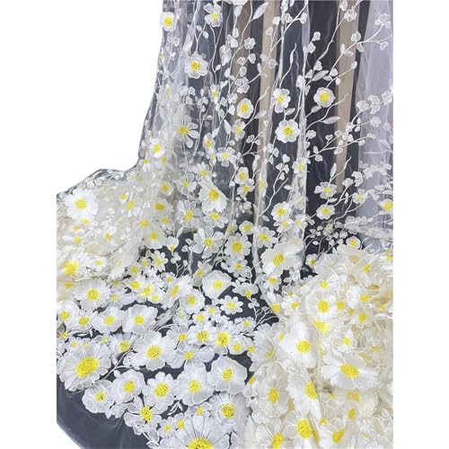 LIZHAYG Braut Spitze Stoffe Einseitig Besticktes Tuch 3D-Applikation bestickter Stoff High-End-Damenkleider Hochzeitskleid Material Spitzenstoff Zierspitze(White mesh) von LIZHAYG