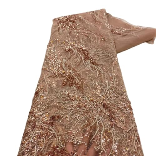 LIZHAYG Braut Spitze Stoffe Luxus Pailletten Spitze Stoffe 5 Yards Stickerei Tüll Spitze Stoff for Hochzeit Party Nähen Spitzenstoff Zierspitze(Brown) von LIZHAYG