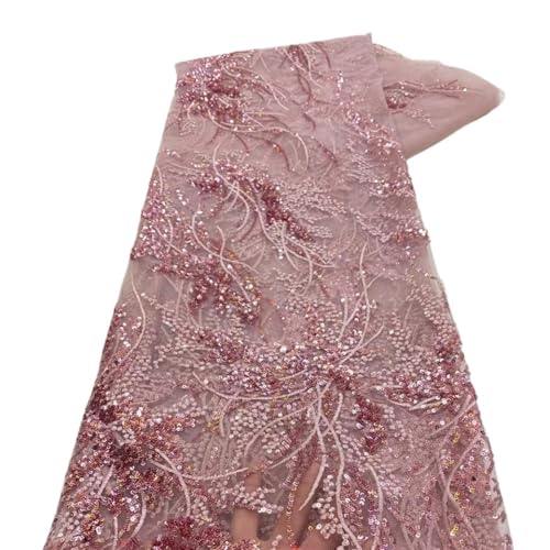 LIZHAYG Braut Spitze Stoffe Luxus Pailletten Spitze Stoffe 5 Yards Stickerei Tüll Spitze Stoff for Hochzeit Party Nähen Spitzenstoff Zierspitze(Pink) von LIZHAYG