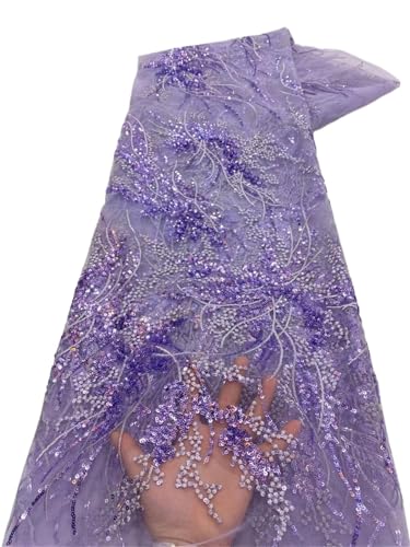 LIZHAYG Braut Spitze Stoffe Luxus Pailletten Spitze Stoffe 5 Yards Stickerei Tüll Spitze Stoff for Hochzeit Party Nähen Spitzenstoff Zierspitze(Purple) von LIZHAYG