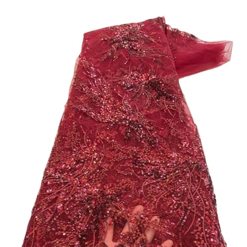 LIZHAYG Braut Spitze Stoffe Luxus Pailletten Spitze Stoffe 5 Yards Stickerei Tüll Spitze Stoff for Hochzeit Party Nähen Spitzenstoff Zierspitze(Red) von LIZHAYG