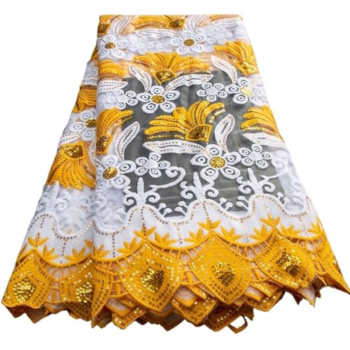 LIZHAYG Braut Spitze Stoffe Mesh Milch Seide Spitze Stoff Net Spitze for Braut Hochzeit Kleider Nähen Spitzenstoff Zierspitze(Yellow) von LIZHAYG