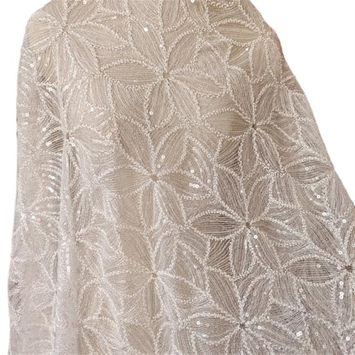 LIZHAYG Braut Spitze Stoffe Mesh-Stickerei Perlen Pailletten Spitze Stoff Blume Tuch Stoff Hochzeit Kleid Rock DIY Zubehör Spitzenstoff Zierspitze von LIZHAYG