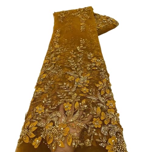 LIZHAYG Braut Spitze Stoffe Pailletten-Spitze-Stoff-Stickerei Perlen Tüll Spitze Material for Hochzeit Material Spitzenstoff Zierspitze(Brown) von LIZHAYG