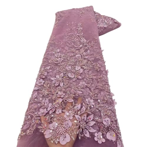 LIZHAYG Braut Spitze Stoffe Pailletten-Spitze-Stoff-Stickerei Perlen Tüll Spitze Material for Hochzeit Material Spitzenstoff Zierspitze(Pink) von LIZHAYG