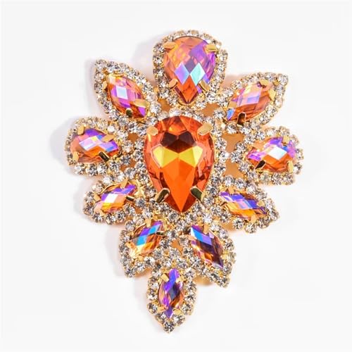 LIZHAYG Strasssteine 5,8 * 4,5 cm Kristall AB Glas Strass Gold Basis Multicolor Nähen Auf Strass Applique for Hochzeit Kleid(Orange) von LIZHAYG