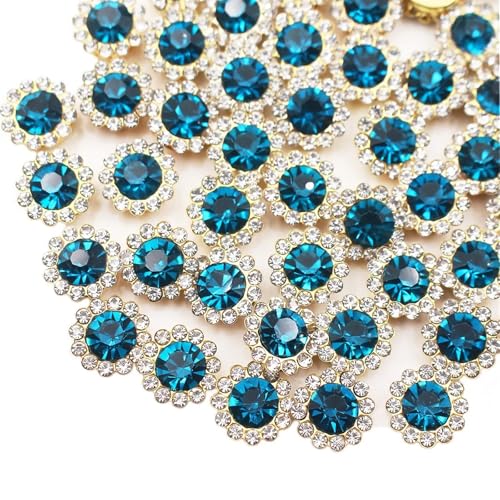 LIZHAYG Strasssteine 8 mm – 12 mm Sonnenblumen-Nähkralle, Strasssteine, Kristalle, Glasperlen, Knöpfe, Steine, for Aufnähen von Strasssteinen for Kleidung, Nähzubehör(Blue Zircon-G,100PCS_12MM) von LIZHAYG