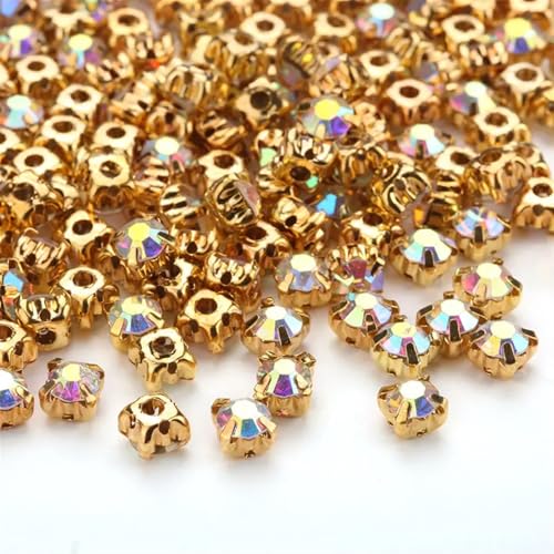 LIZHAYG Strasssteine Strasssteine ​​zum Aufnähen in Mehreren Größen mit silbernen/goldenen Krallen und Flacher Rückseite for Nähen von Hochzeitskleidern(Gold Crystal AB,7mm 50pcs) von LIZHAYG