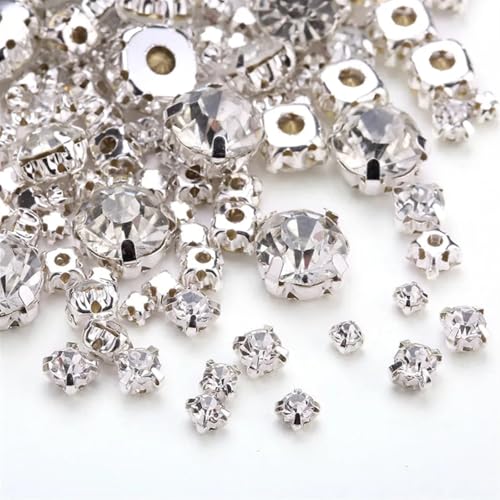 LIZHAYG Strasssteine Strasssteine ​​zum Aufnähen in Mehreren Größen mit silbernen/goldenen Krallen und Flacher Rückseite for Nähen von Hochzeitskleidern(Silver Crystal,4mm 200pcs) von LIZHAYG