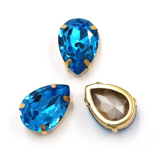 Strasssteine Bekleidungszubehör: Glaskristallsteine ​​in Tropfenform, goldene Krallenfassung for Aufnähen von Strasssteinen for Selbermachen for Kleidungsstücke/Schuhe/Taschen(Blue1,12PCS_13X18MM) von LIZHAYG