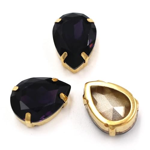 Strasssteine Bekleidungszubehör: Glaskristallsteine ​​in Tropfenform, goldene Krallenfassung for Aufnähen von Strasssteinen for Selbermachen for Kleidungsstücke/Schuhe/Taschen(Deep purple,12PCS_20X30M von LIZHAYG