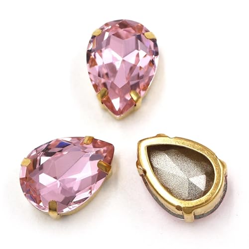 Strasssteine Bekleidungszubehör: Glaskristallsteine ​​in Tropfenform, goldene Krallenfassung for Aufnähen von Strasssteinen for Selbermachen for Kleidungsstücke/Schuhe/Taschen(Pink,12PCS_7X10MM) von LIZHAYG