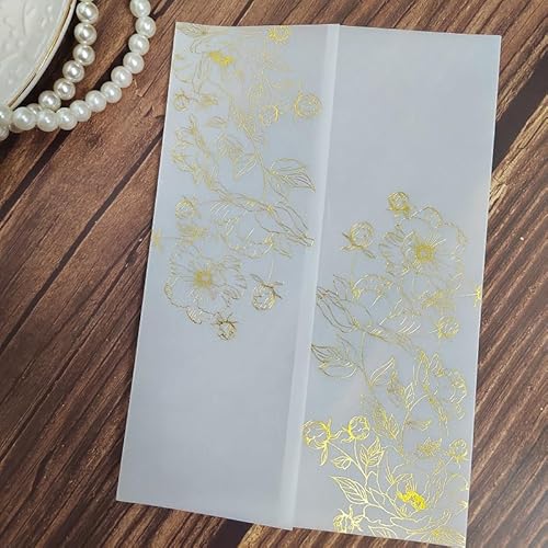 Vorgefaltet Vellum Paper Pergamenthüllen 50 Stück wunderschöne transparente Einladungskartenhüllen mit Rosen-Design, Pergamentumschlag, Hochzeitseinladungskartentasche, Pergamenthülle Hochzeitseinladu von LIZHAYG