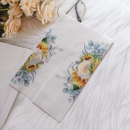 Vorgefaltet Vellum Paper Pergamenthüllen 50 TEIL/LOS Transparente Aquarell Blumen Hochzeitseinladungskartenhülle Halbpergamentpapier lädt Jacke Wrap ein Hochzeitseinladungen Selber Basteln(Sunflower,W von LIZHAYG