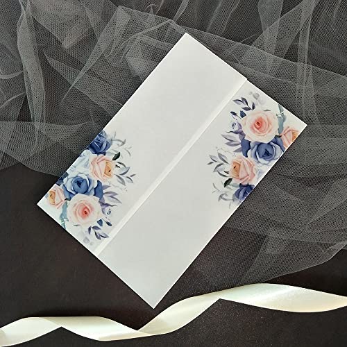 Vorgefaltet Vellum Paper Pergamenthüllen 50 TEIL/LOS Transparente Aquarell Blumen Hochzeitseinladungskartenhülle Halbpergamentpapier lädt Jacke Wrap ein Hochzeitseinladungen Selber Basteln(Blue flower von LIZHAYG