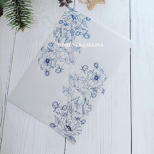 Vorgefaltet Vellum Paper Pergamenthüllen 50 TEIL/LOS Transparente Aquarell Blumen Hochzeitseinladungskartenhülle Halbpergamentpapier lädt Jacke Wrap ein Hochzeitseinladungen Selber Basteln(Blue flower von LIZHAYG