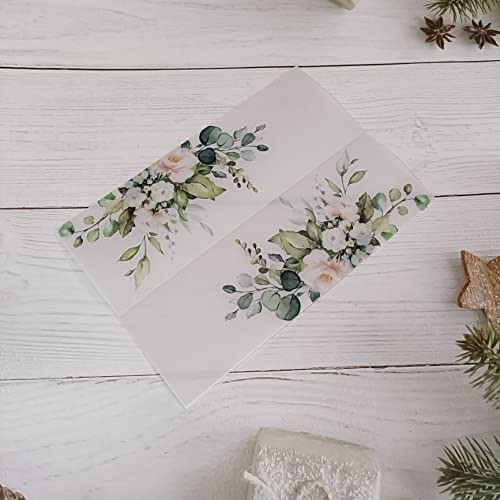 Vorgefaltet Vellum Paper Pergamenthüllen 50 TEIL/LOS Transparente Aquarell Blumen Hochzeitseinladungskartenhülle Halbpergamentpapier lädt Jacke Wrap ein Hochzeitseinladungen Selber Basteln(Green flowe von LIZHAYG