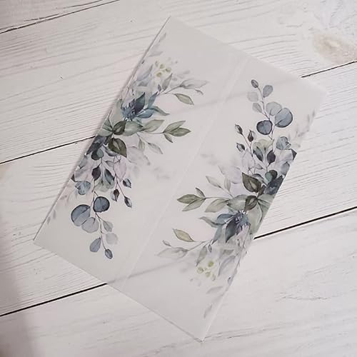 Vorgefaltet Vellum Paper Pergamenthüllen 50 TEIL/LOS Transparente Aquarell Blumen Hochzeitseinladungskartenhülle Halbpergamentpapier lädt Jacke Wrap ein Hochzeitseinladungen Selber Basteln(Green leave von LIZHAYG