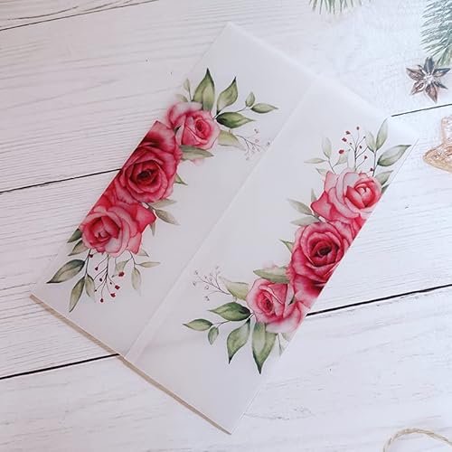 Vorgefaltet Vellum Paper Pergamenthüllen 50 TEIL/LOS Transparente Aquarell Blumen Hochzeitseinladungskartenhülle Halbpergamentpapier lädt Jacke Wrap ein Hochzeitseinladungen Selber Basteln(Red rose-01 von LIZHAYG