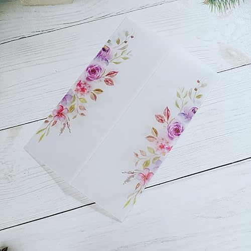 Vorgefaltet Vellum Paper Pergamenthüllen 50 TEIL/LOS Transparente Aquarell Blumen Hochzeitseinladungskartenhülle Halbpergamentpapier lädt Jacke Wrap ein Hochzeitseinladungen Selber Basteln(Red rose,Ju von LIZHAYG