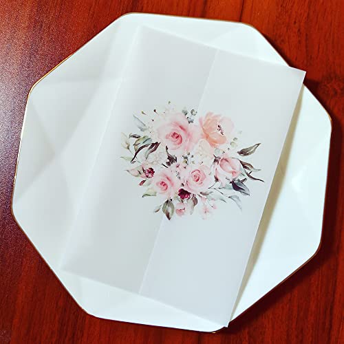 Vorgefaltet Vellum Paper Pergamenthüllen 50 teile/los Floral Transparent Hochzeit Einladung Karte Wrap Halb Pergament Papier Einladungen Jacke Hochzeitseinladungen Selber Basteln(Flower-02) von LIZHAYG