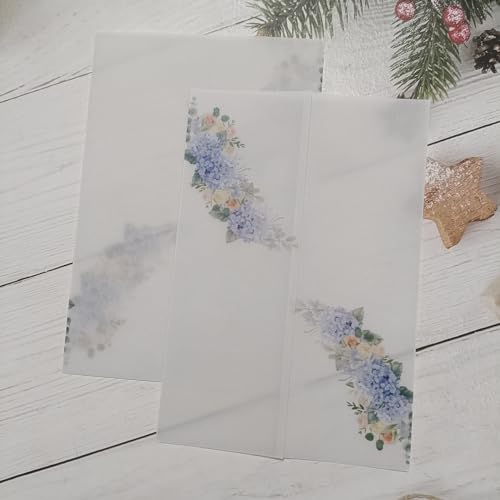 Vorgefaltet Vellum Paper Pergamenthüllen 50 teile/los Pergament Aquarell Grün Blätter Hochzeit Einladung Karte Abdeckung DIY Einladungen Jacke Wrap Hochzeitseinladungen Selber Basteln(Flower-08) von LIZHAYG