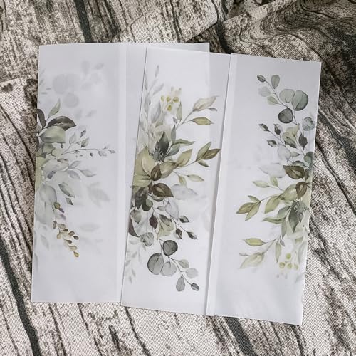 Vorgefaltet Vellum Paper Pergamenthüllen 50 teile/los Pergament Aquarell Grün Blätter Hochzeit Einladung Karte Abdeckung DIY Einladungen Jacke Wrap Hochzeitseinladungen Selber Basteln(Green leaves) von LIZHAYG