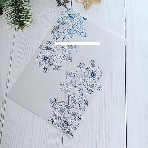 Vorgefaltet Vellum Paper Pergamenthüllen 50 teile/los Pergament Floral Weiß Hochzeit Einladung Karte Abdeckung Transparent Sweet 15 Einladungen Jacke Wrap Hochzeitseinladungen Selber Basteln(Blue flow von LIZHAYG