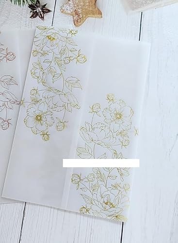 Vorgefaltet Vellum Paper Pergamenthüllen 50 teile/los Pergament Floral Weiß Hochzeit Einladung Karte Abdeckung Transparent Sweet 15 Einladungen Jacke Wrap Hochzeitseinladungen Selber Basteln(Gold flow von LIZHAYG