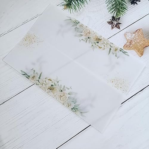 Vorgefaltet Vellum Paper Pergamenthüllen 50 teile/los Pergament Floral Weiß Hochzeit Einladung Karte Abdeckung Transparent Sweet 15 Einladungen Jacke Wrap Hochzeitseinladungen Selber Basteln(Light pin von LIZHAYG