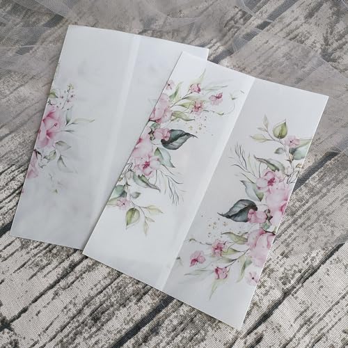 Vorgefaltet Vellum Paper Pergamenthüllen 50 teile/los Transparent Aquarell Blumen Grün Hochzeit Einladung Karte Abdeckung Halb Pergament Papier Lädt Jacke Wrap Hochzeitseinladungen Selber Basteln(Flow von LIZHAYG