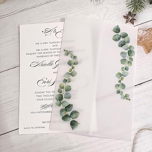 Vorgefaltet Vellum Paper Pergamenthüllen 50 teile/los Transparent Aquarell Blumen Grün Hochzeit Einladung Karte Abdeckung Halb Pergament Papier Lädt Jacke Wrap Hochzeitseinladungen Selber Basteln(Boho von LIZHAYG