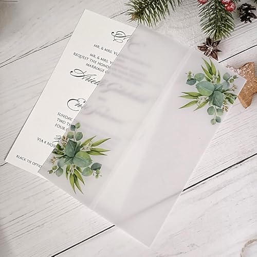 Vorgefaltet Vellum Paper Pergamenthüllen 50 teile/los Transparent Aquarell Blumen Grün Hochzeit Einladung Karte Abdeckung Halb Pergament Papier Lädt Jacke Wrap Hochzeitseinladungen Selber Basteln(Flow von LIZHAYG