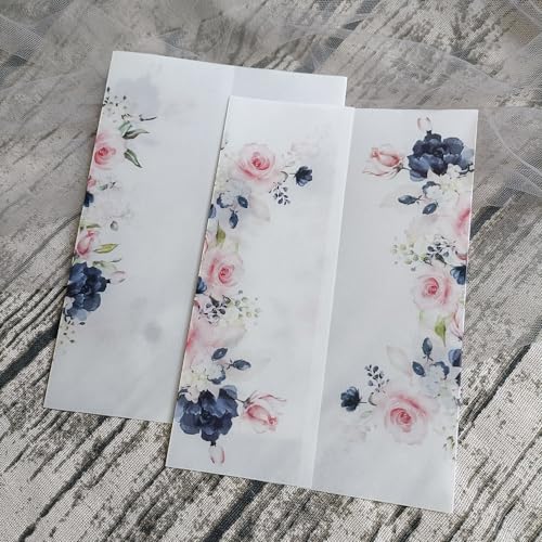 Vorgefaltet Vellum Paper Pergamenthüllen 50 teile/los Transparent Aquarell Blumen Grün Hochzeit Einladung Karte Abdeckung Halb Pergament Papier Lädt Jacke Wrap Hochzeitseinladungen Selber Basteln(Flow von LIZHAYG