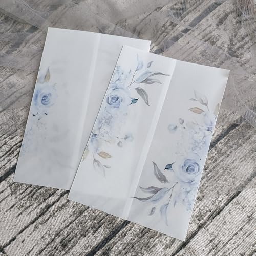 Vorgefaltet Vellum Paper Pergamenthüllen 50 teile/los Transparent Aquarell Blumen Grün Hochzeit Einladung Karte Abdeckung Halb Pergament Papier Lädt Jacke Wrap Hochzeitseinladungen Selber Basteln(Flow von LIZHAYG