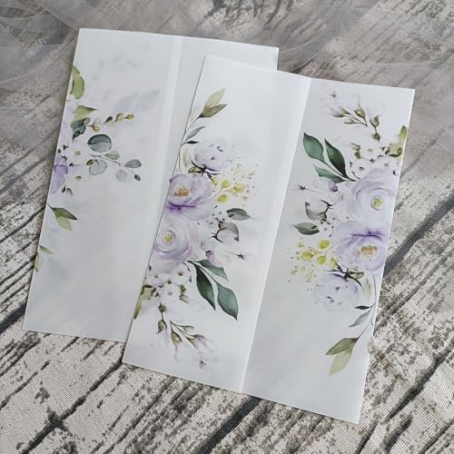 Vorgefaltet Vellum Paper Pergamenthüllen 50 teile/los Transparent Aquarell Blumen Grün Hochzeit Einladung Karte Abdeckung Halb Pergament Papier Lädt Jacke Wrap Hochzeitseinladungen Selber Basteln(Flow von LIZHAYG