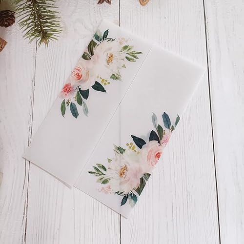 Vorgefaltet Vellum Paper Pergamenthüllen 50 teile/los Transparent Aquarell Blumen Grün Hochzeit Einladung Karte Abdeckung Halb Pergament Papier Lädt Jacke Wrap Hochzeitseinladungen Selber Basteln(Flow von LIZHAYG