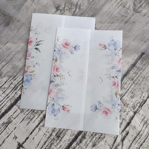 Vorgefaltet Vellum Paper Pergamenthüllen 50 teile/los Transparent Aquarell Blumen Grün Hochzeit Einladung Karte Abdeckung Halb Pergament Papier Lädt Jacke Wrap Hochzeitseinladungen Selber Basteln(Ligh von LIZHAYG