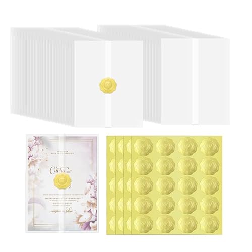 Vorgefaltet Vellum Paper Pergamenthüllen Das Verpackungsset for Hochzeitseinladungen enthält 100 vorgefaltete Pergamenthüllen for 5 x 7, goldene selbstklebende Umschlagaufkleber Hochzeitseinladungen S von LIZHAYG