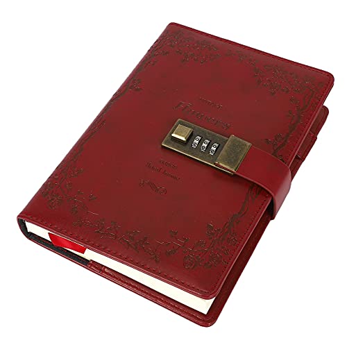 LIZZOT Retro Vintage Notizbuch Passwort Buch Planer BüRo Damen Daten Schutz Schreibwaren Schule BüRo Bedarf Student Tagebuch Wein Rot von LIZZOT