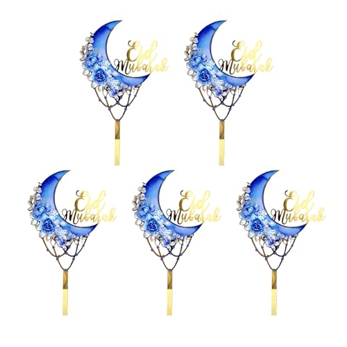 Cupcake-Topper, Kuchendekoration, Eid-Thema, Kuchenspieße, Hochzeitstortenzubehör, geeignet für Partys, Feiern, 5 Stück Cupcake-Topper, Kuchendekoration, Eid-Thema, Kuchenspieße, Hochzeitstortenzubehör, geeignet für Partys, Feiern, 5 Stück von LIbgiubhy