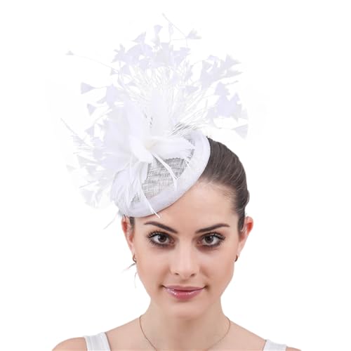 LIbgiubhy Sinamay Fascinator Gefiederter Blumen Zylinder Mit Haarspange Cocktail Party Tüllhut 1920er Jahre Kostüm Flapper Kopfbedeckung von LIbgiubhy