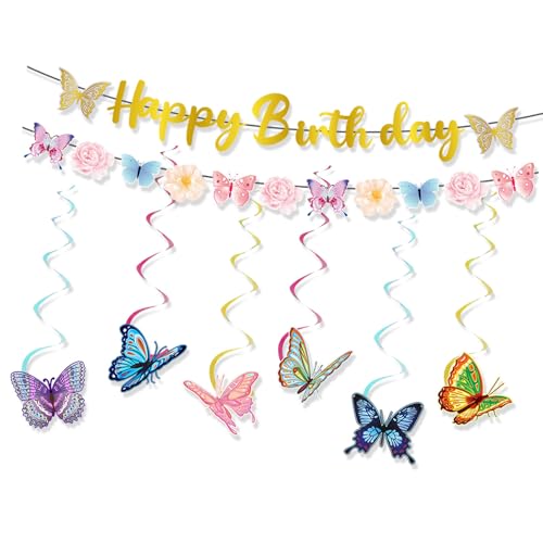 Schmetterlings-Partydekorationsset, Cupcake-Topper, dekorative Banner, Kuchenzubehör, Papierstruktur, geeignet für Festivals Schmetterlings-Partydekorationsset, Cupcake-Topper, dekorative Banner, Kuchenzubehör, Papierstruktur, geeignet für Festivals von LIbgiubhy